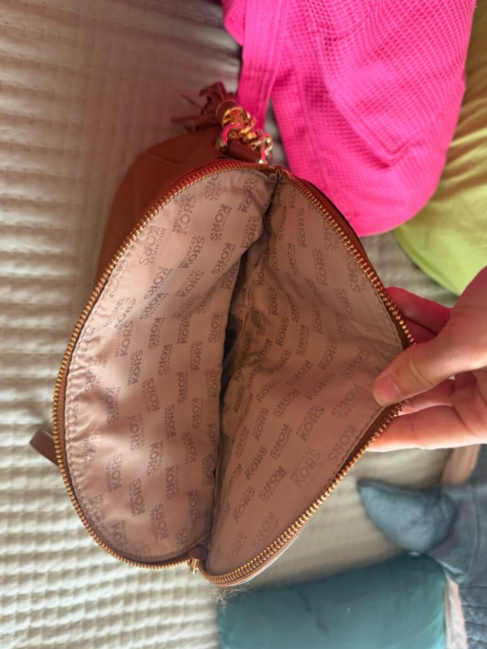 Michael Kors Pebbled Leather Crossbody Bag Brown - Picture 3 of 4